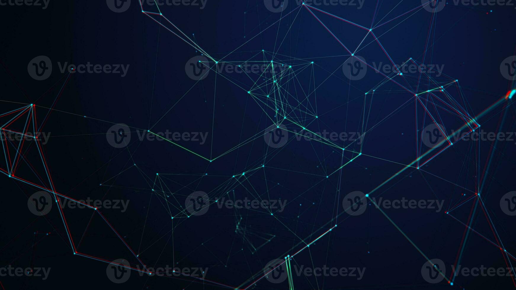 The concept of a network connection with a glitch effect. Technological blue background with lines and dots. Big data. 3d rendering photo