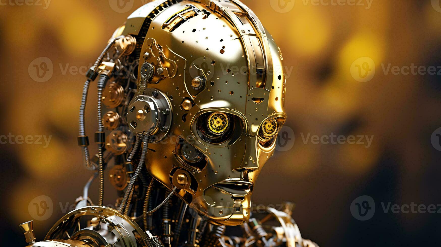 Shining steampunk robot portrait in cinematic style photo