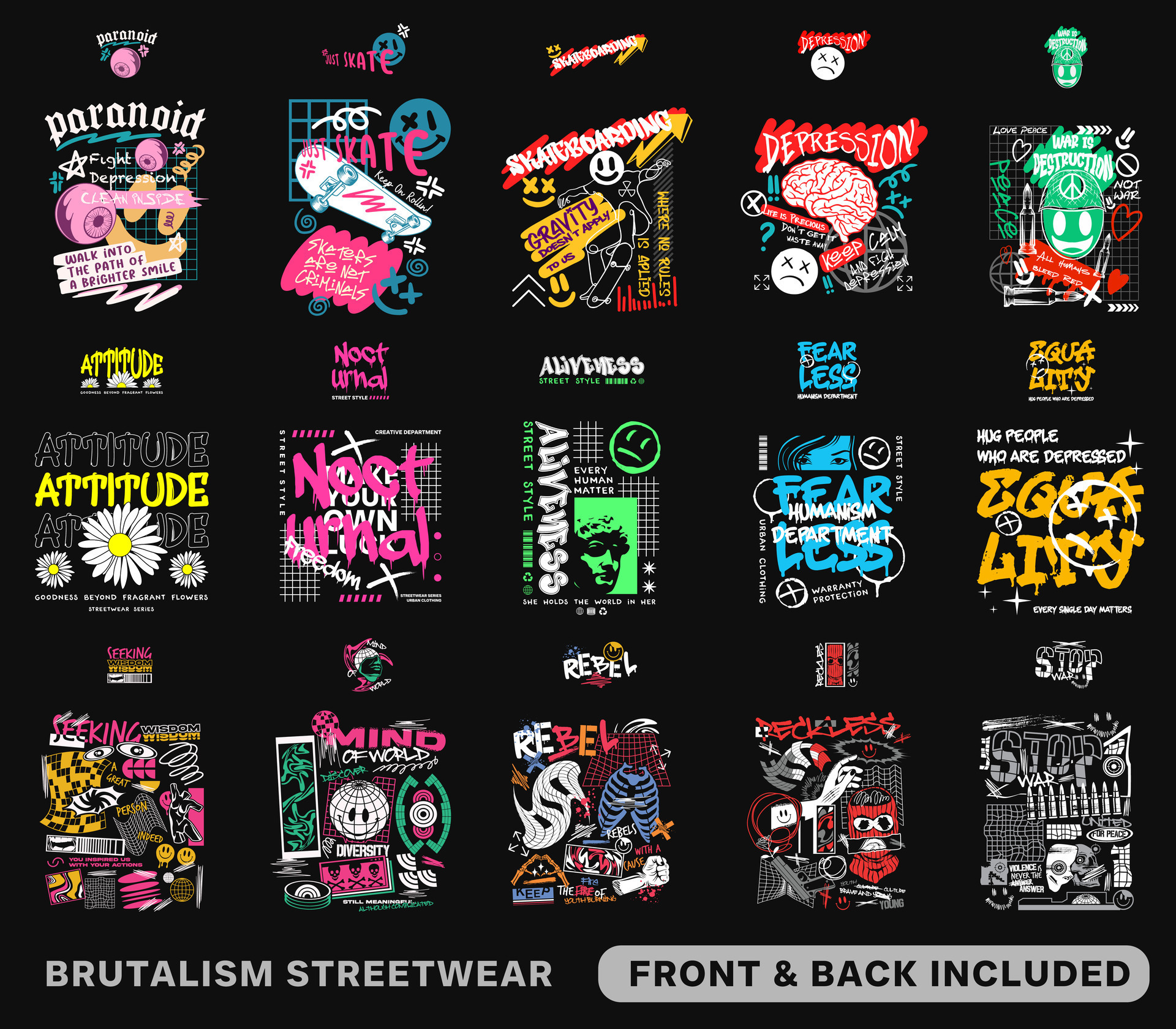 Brutalism Tshirt Designs Bundle, Streetwear Tshirt Designs Artwork