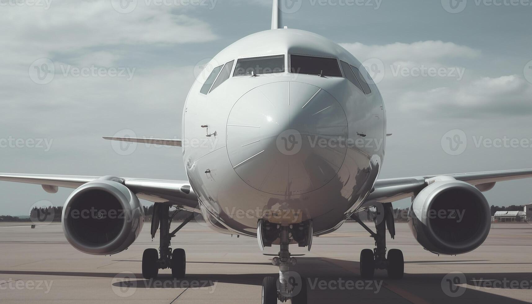 Blue sky, large airplane taking off, business travel preparation generated by AI photo