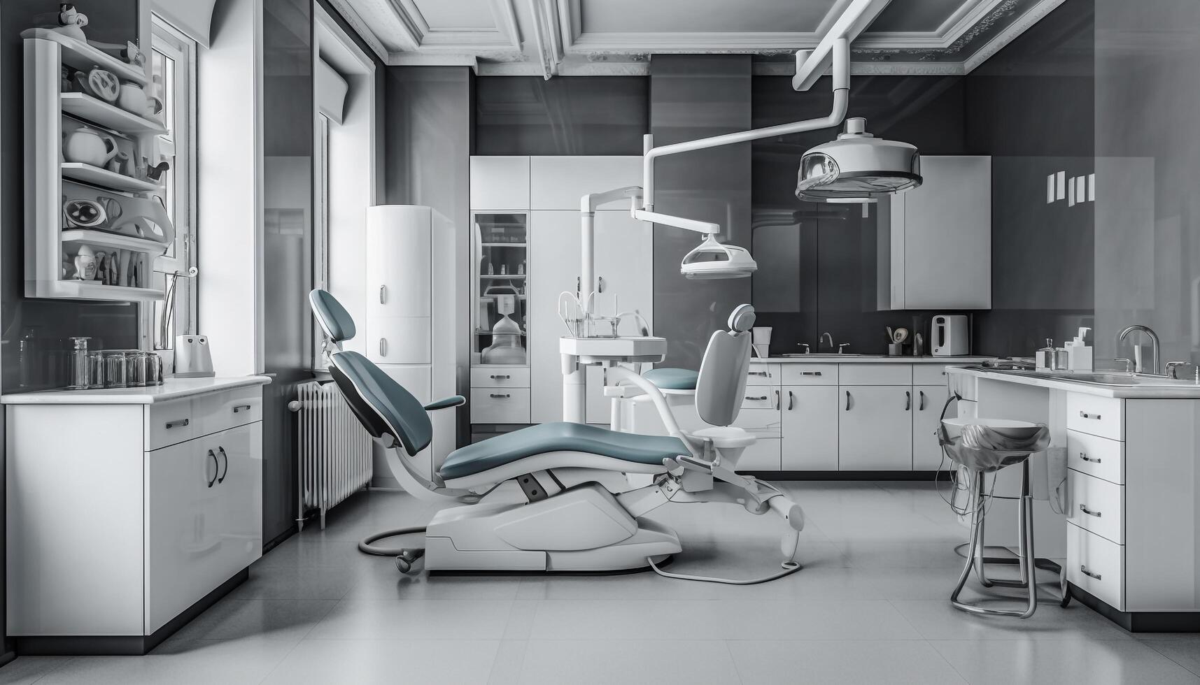 moderno dental oficina con limpio, brillante diseño y inoxidable acero equipo generado por ai foto