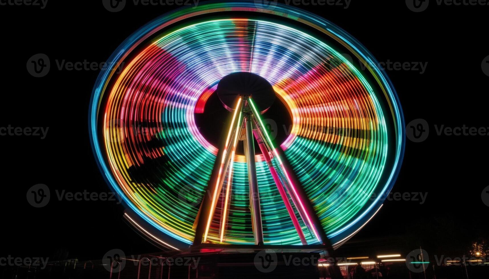 Spinning wheel igniting joy in vibrant nightlife generated by AI photo