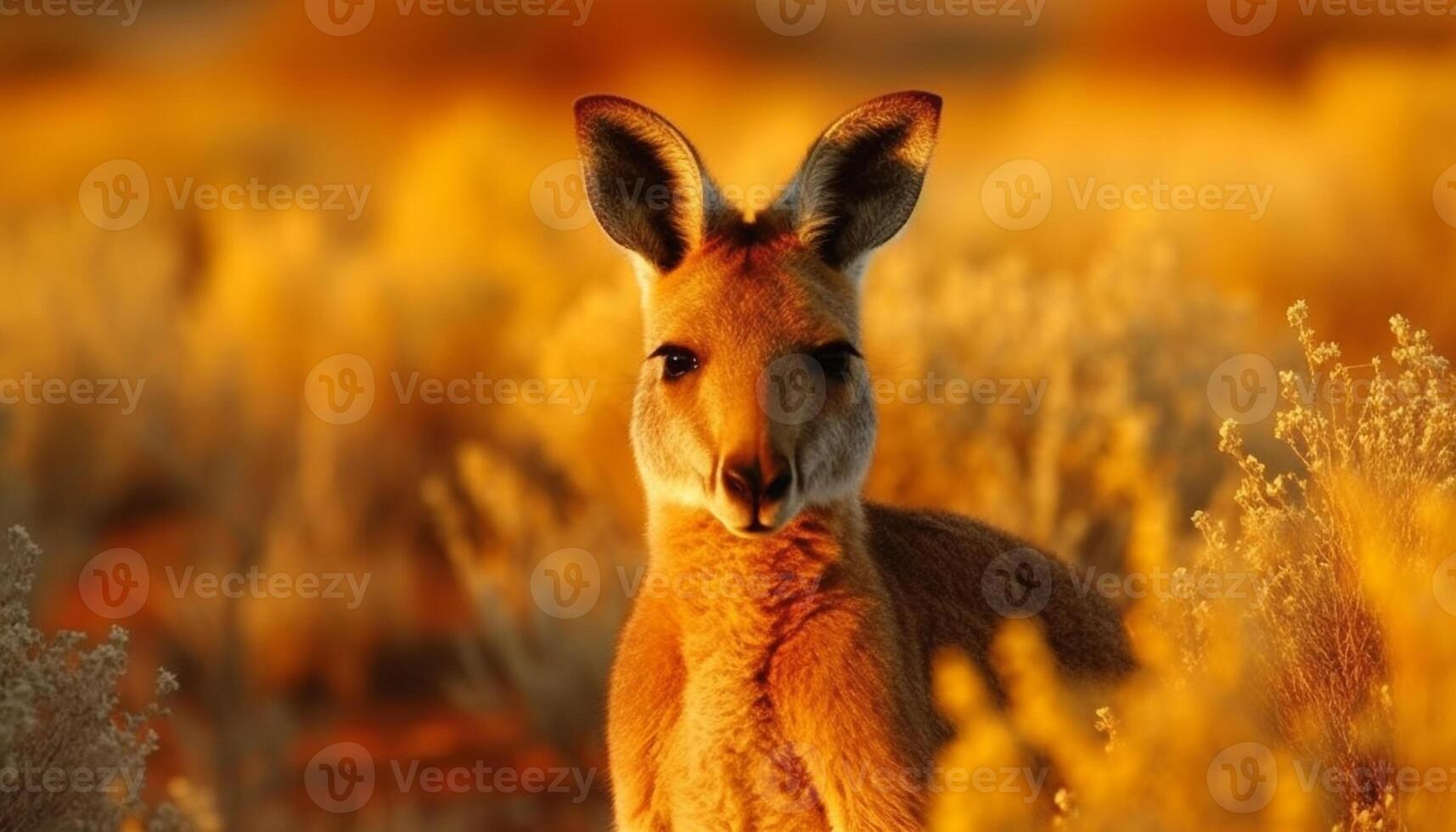 Fluffy wallaby looking at camera in meadow generated by AI photo