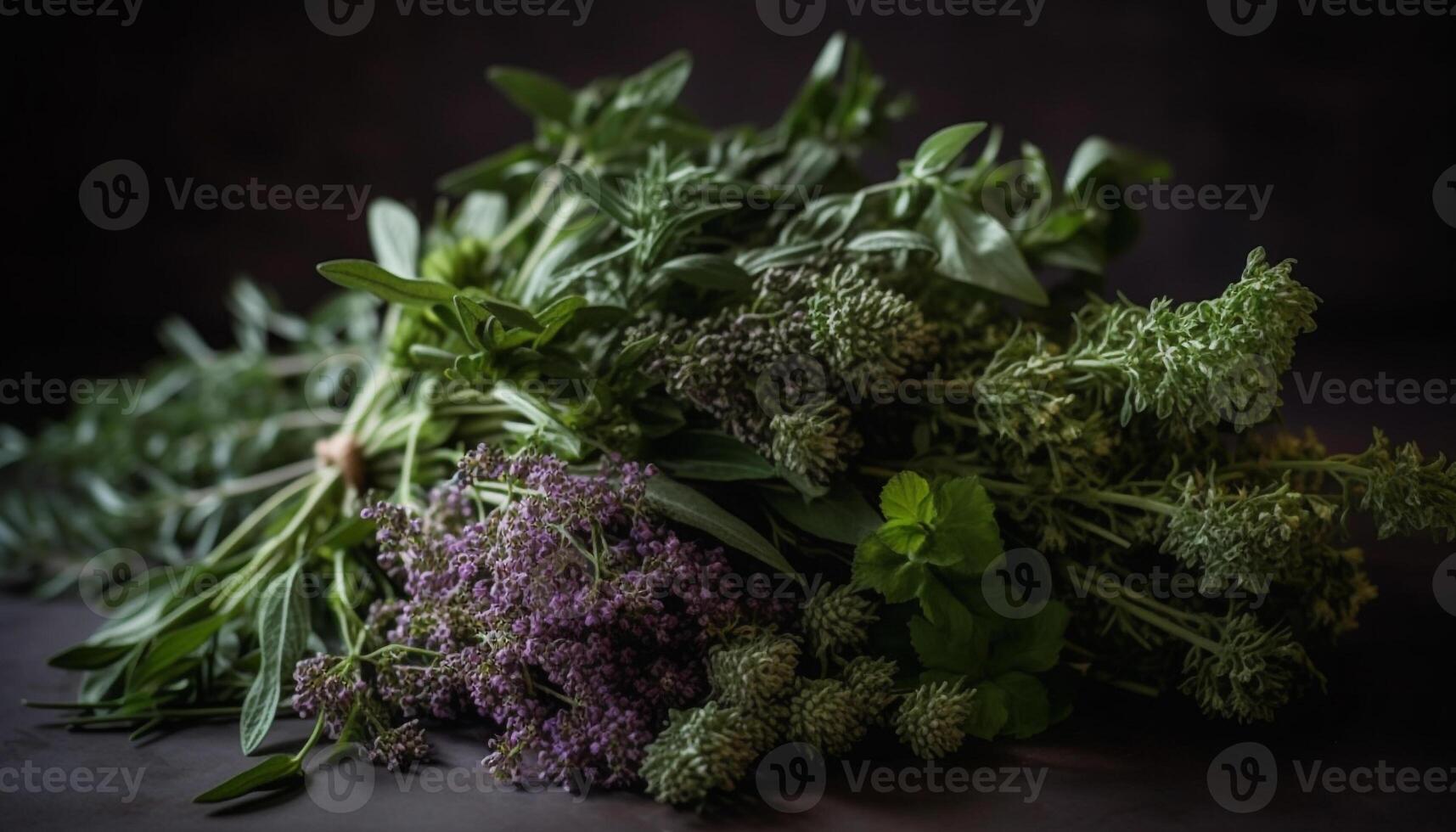 Healthy lifestyle Fresh organic herb bouquet on table generated by AI photo