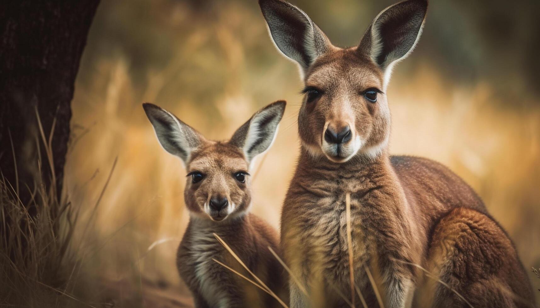 Fluffy marsupial looking at camera in meadow generated by AI photo