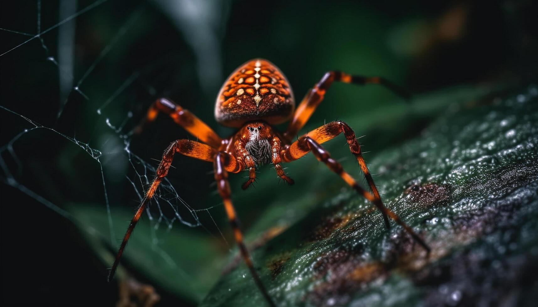 Spooky garden spider spins web in nature generated by AI photo