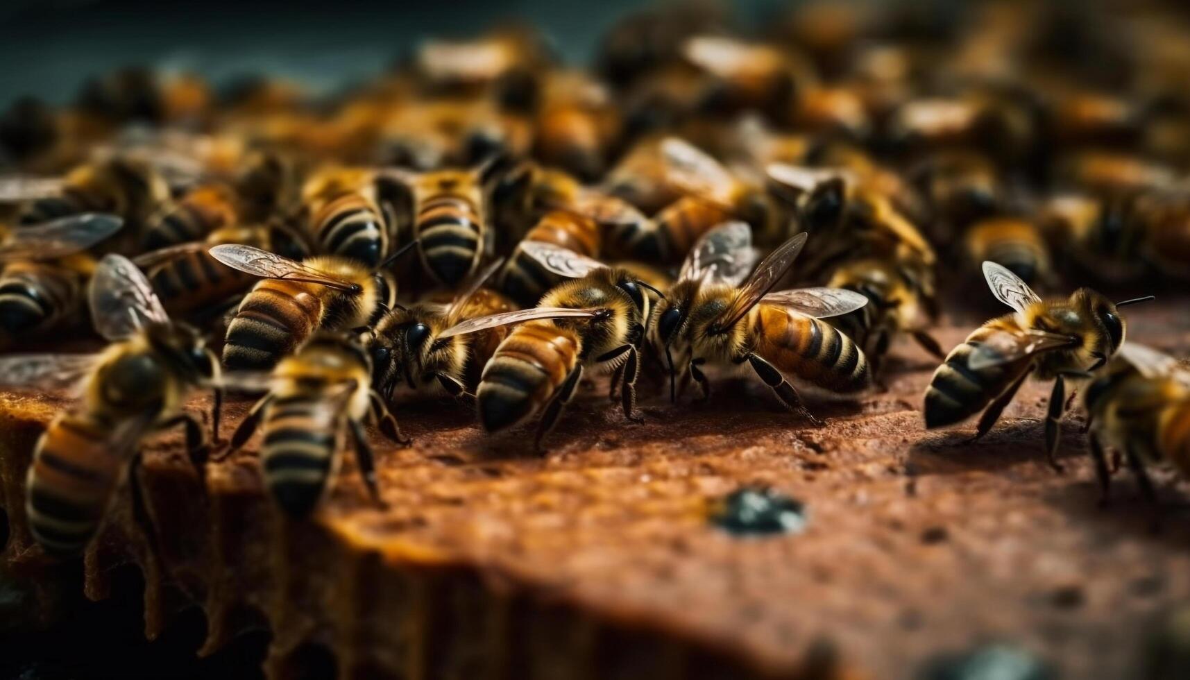Busy honey bees working in crowded hive generated by AI photo