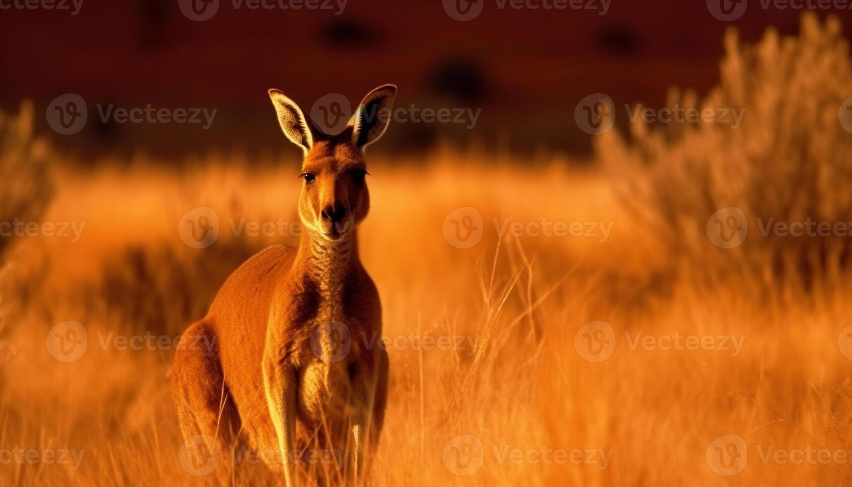 Horned deer grazing in meadow at dusk generated by AI photo