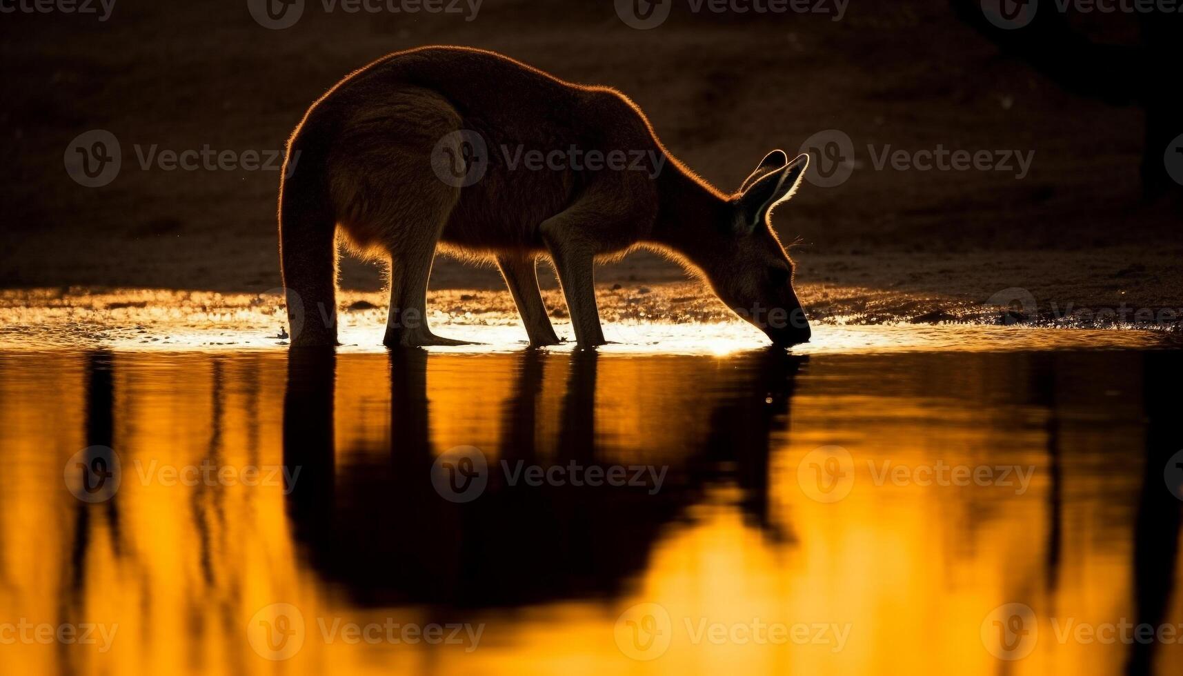 Silhouette of horned deer standing in tranquil dusk generated by AI photo