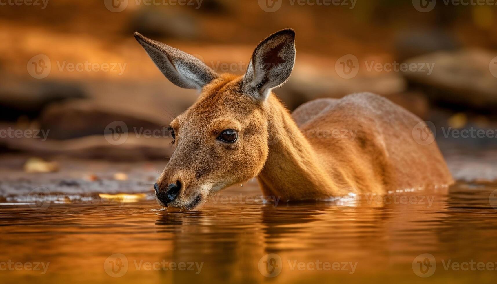 Cute deer grazing in wet autumn meadow generated by AI photo