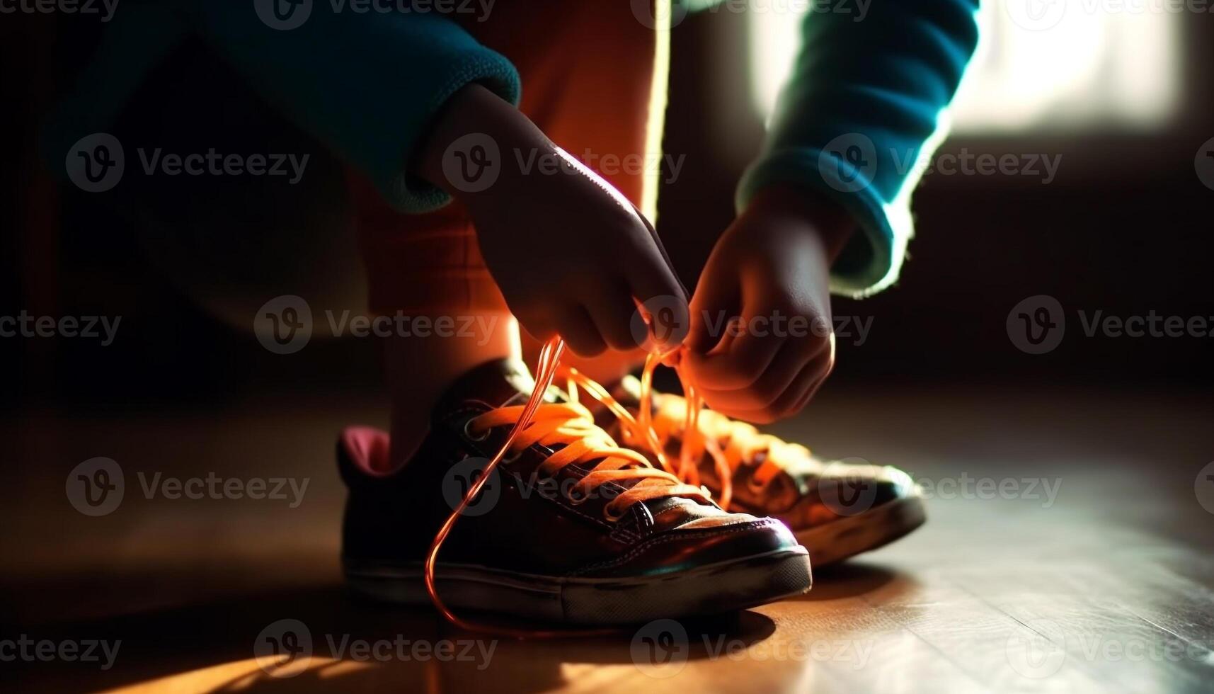 Tying shoelaces for healthy sports training outdoors generated by AI photo