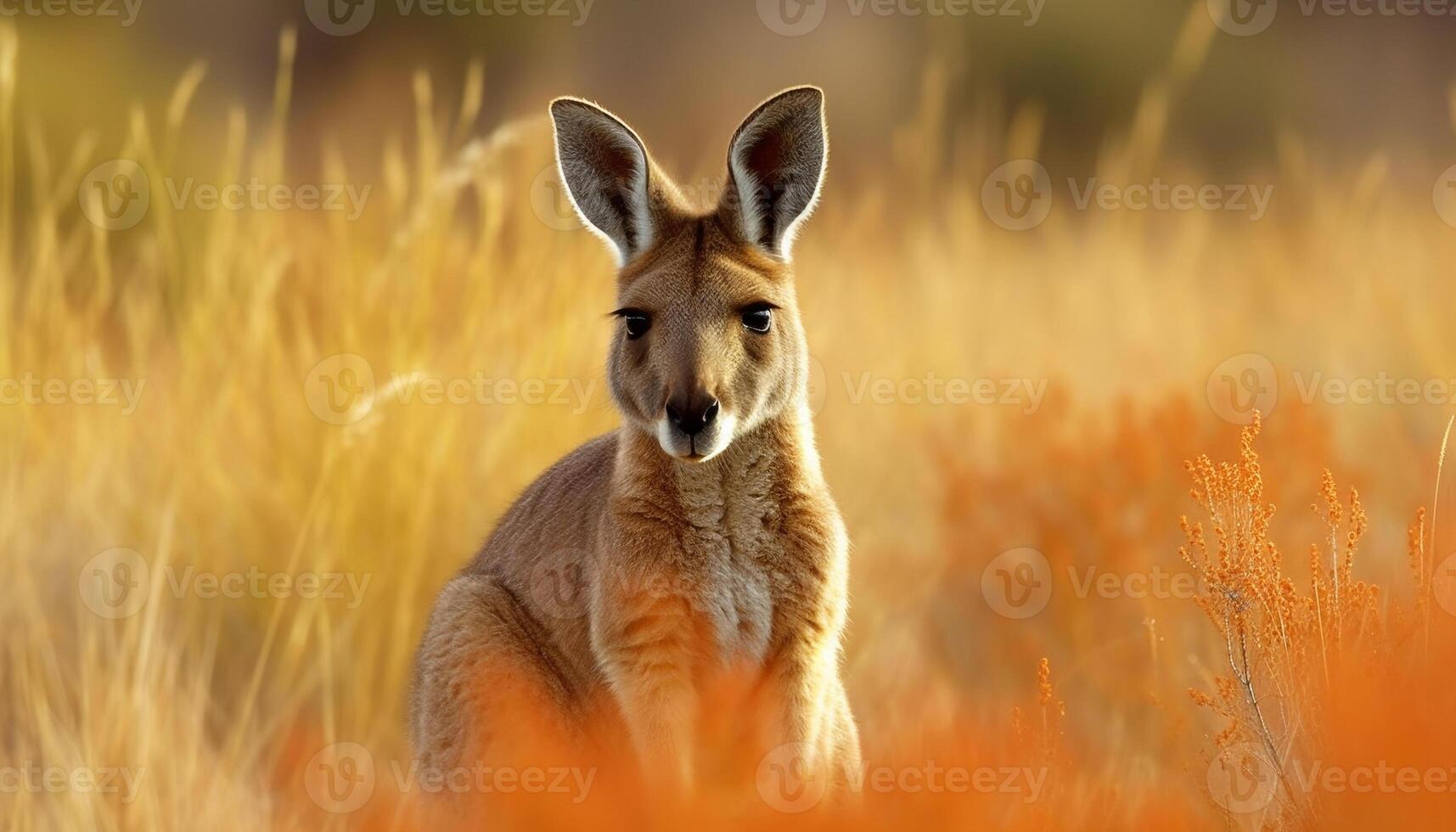 Fluffy rabbit grazing in tranquil meadow generated by AI photo