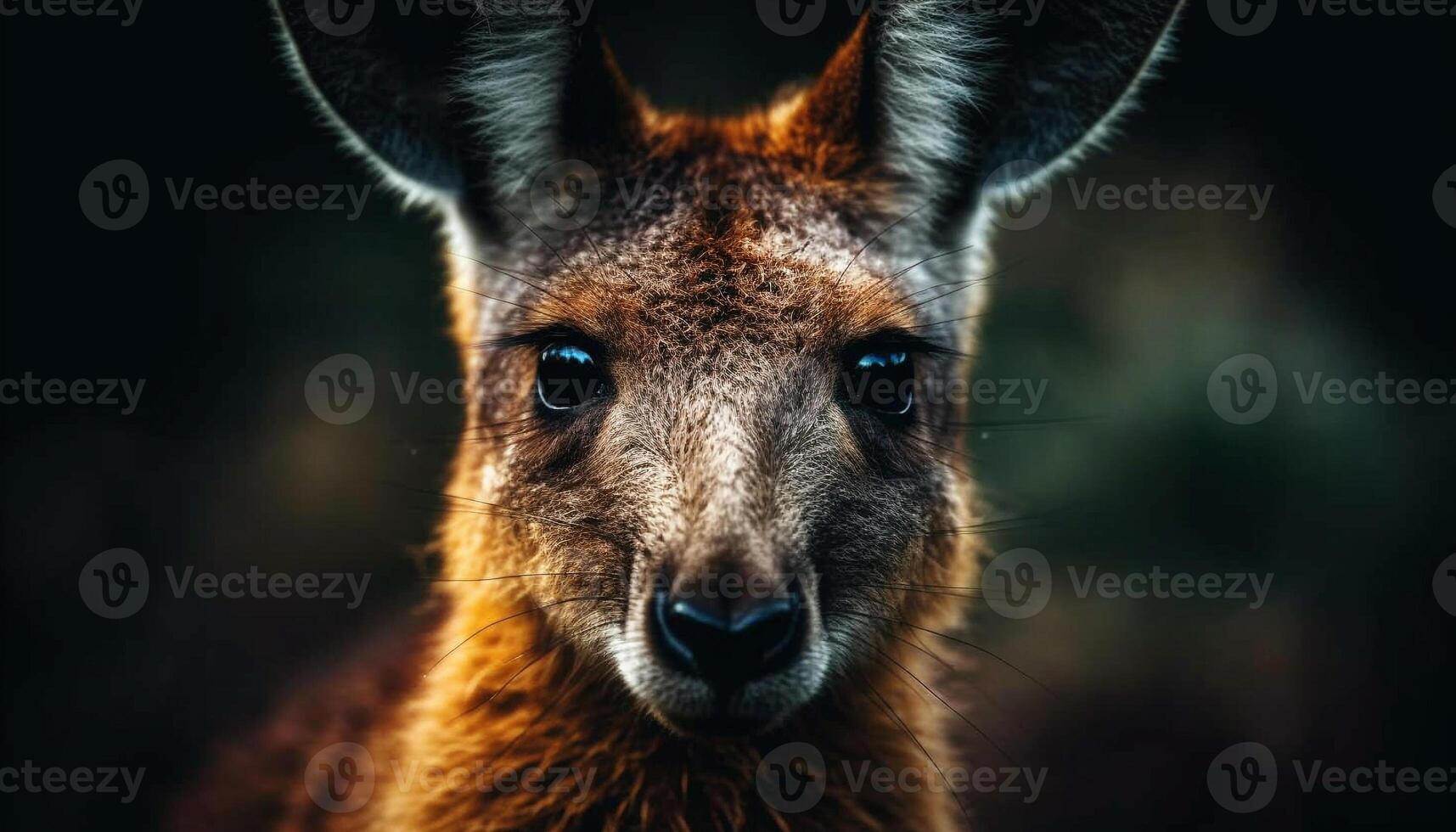 Fluffy koala snout, standing alert in tree generated by AI photo