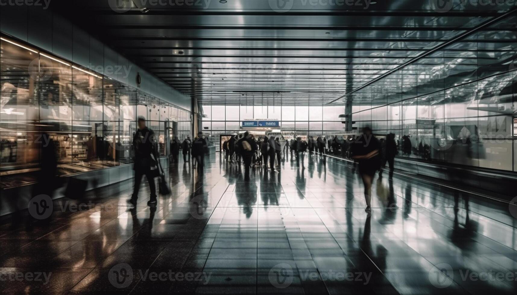 Modern commuters rush through futuristic subway station glass generated by AI photo