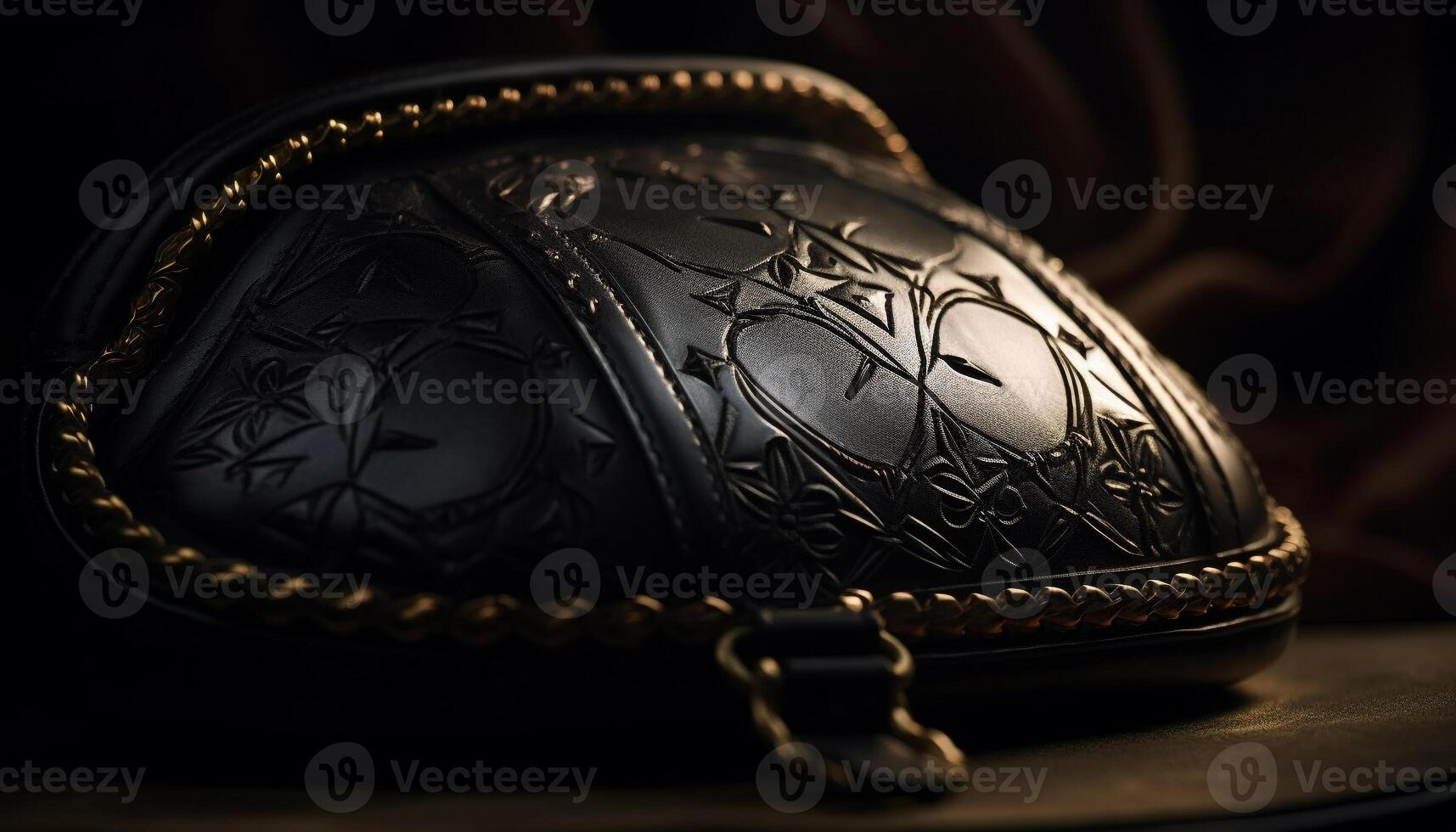 Shiny black leather shoe with metal buckle generated by AI photo