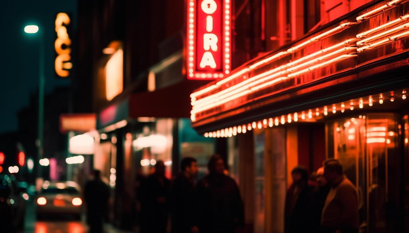 Glowing neon lights illuminate crowded Beijing nightlife generated by AI photo