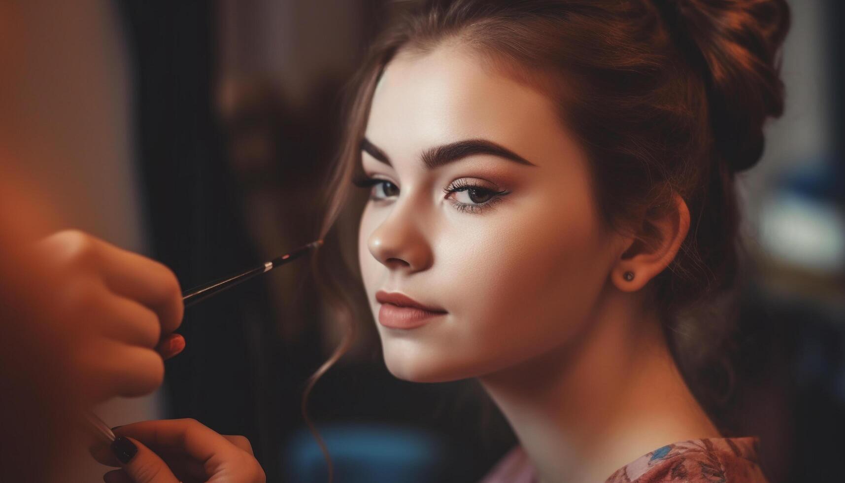 Beautiful young woman applying make up indoors generated by AI photo