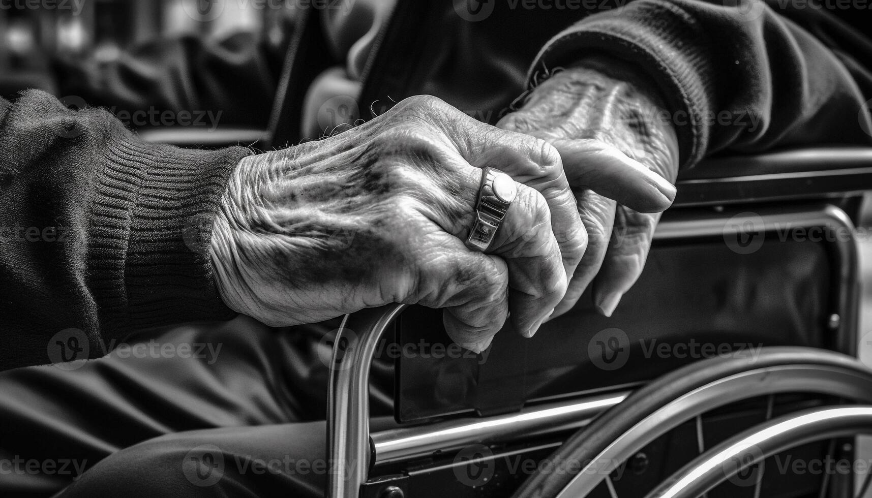 Senior adult driving car, holding wheel tightly generated by AI photo