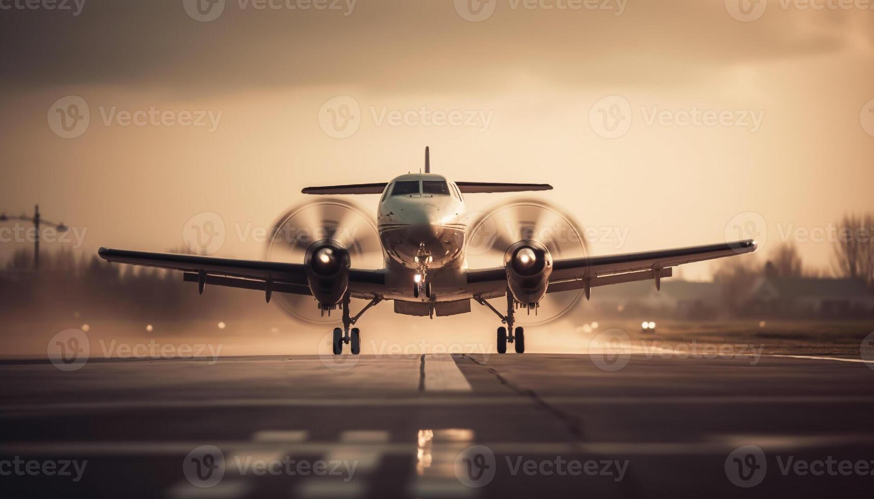 Jet engine propels fighter plane through dusk sky generated by AI photo