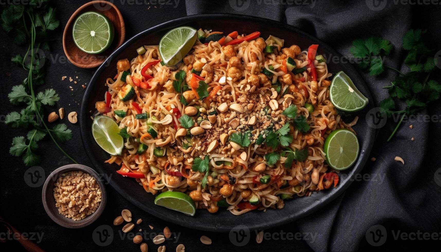Healthy seafood meal with fresh cilantro and lime generated by AI photo