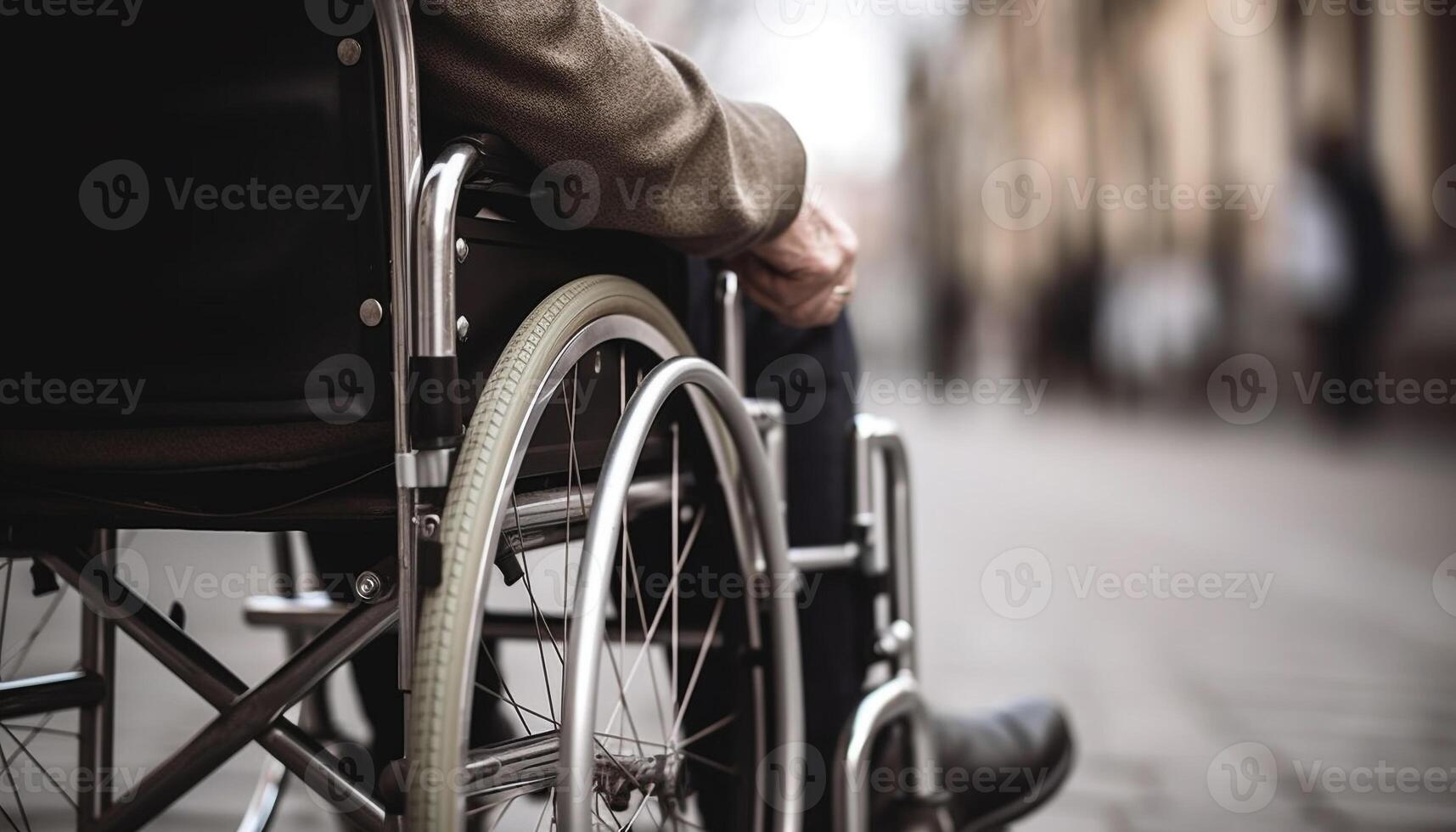 Paraplegic patient sitting in wheelchair, receiving care generated by AI photo