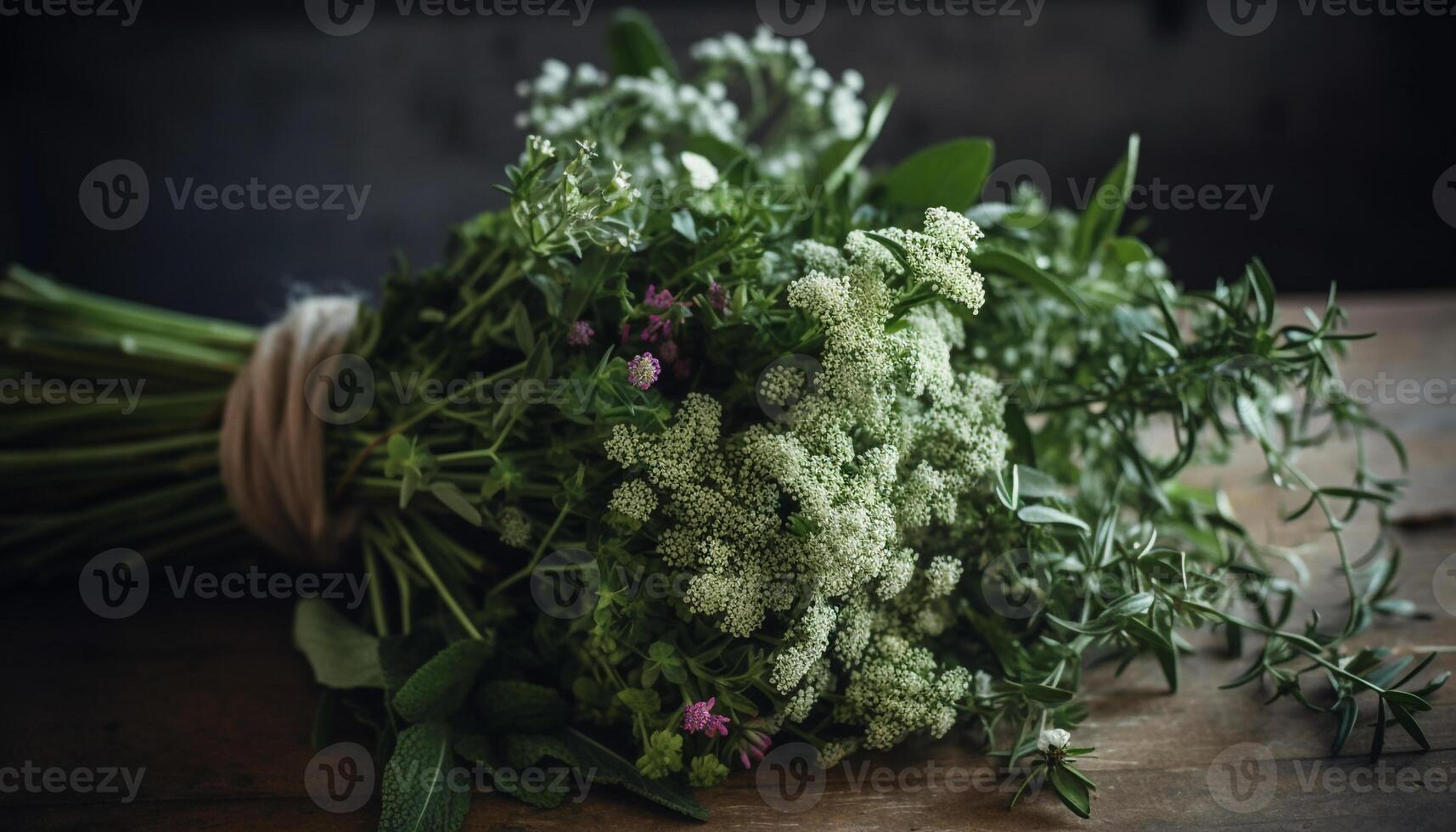 orgánico ramo de flores de Fresco flores en mesa generado por ai foto