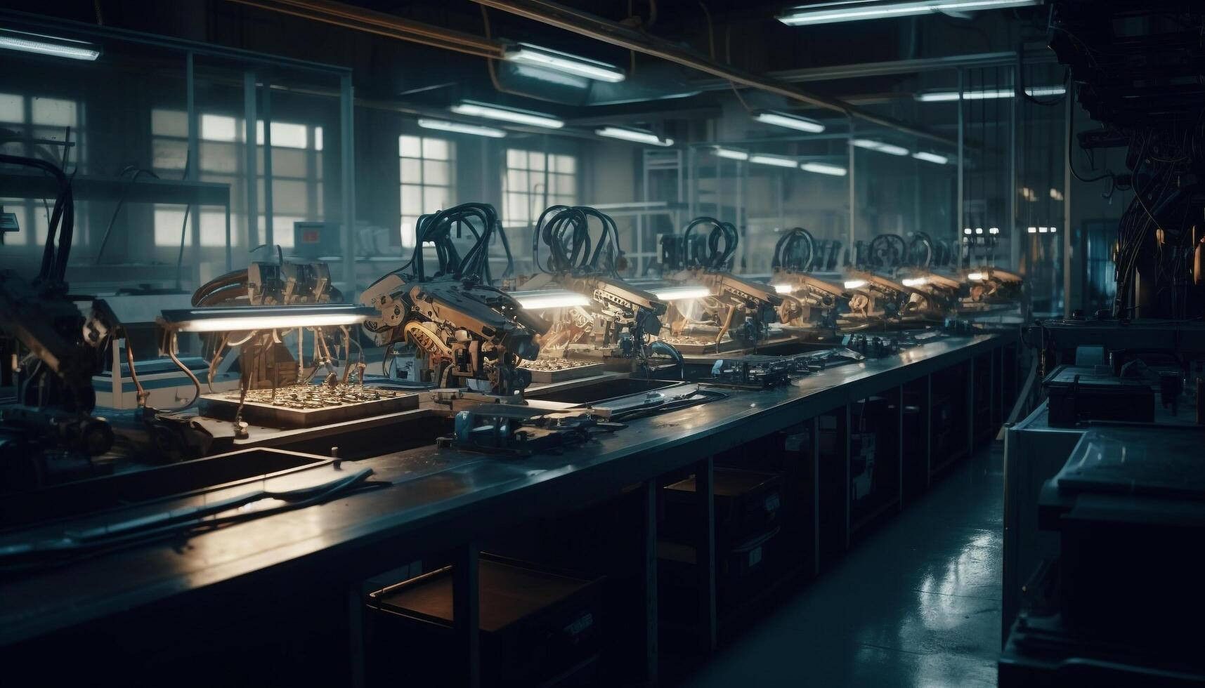 Metal workers use machinery to craft steel generated by AI photo