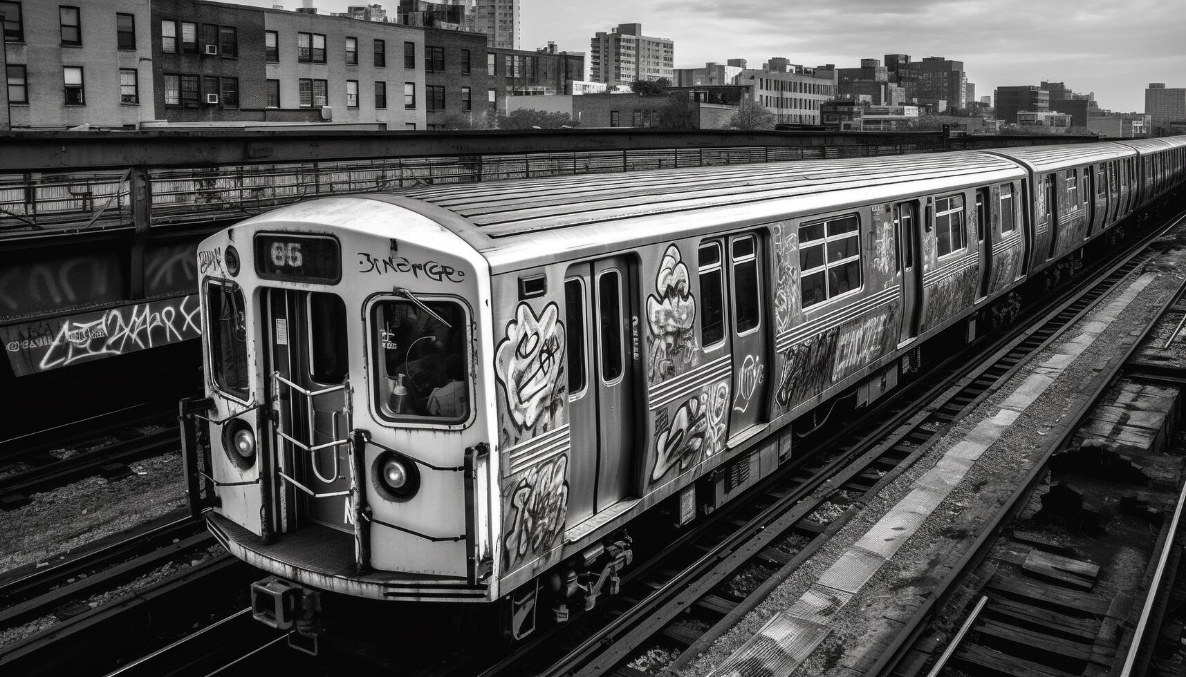 pasajero tren velocidades mediante antiguo pasado de moda paisaje urbano generado por ai foto
