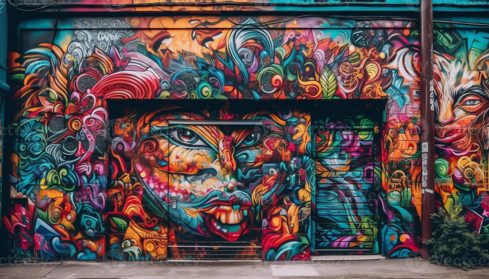 Vibrant colors and chaos create modern graffiti generated by AI photo