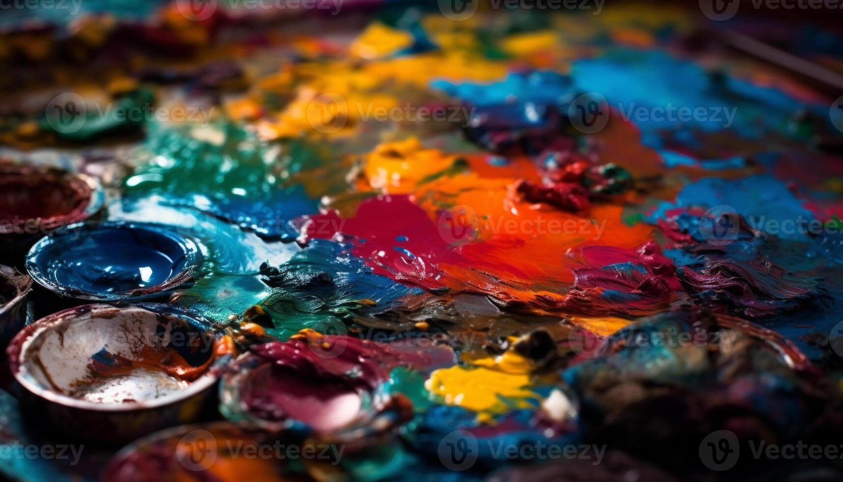 Vibrant colors mix on artist canvas chaos generated by AI photo