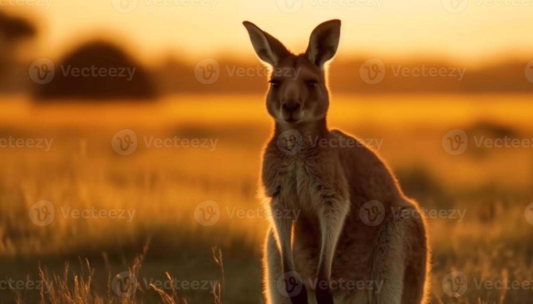 Wallaby standing in meadow at dusk, backlit generated by AI photo