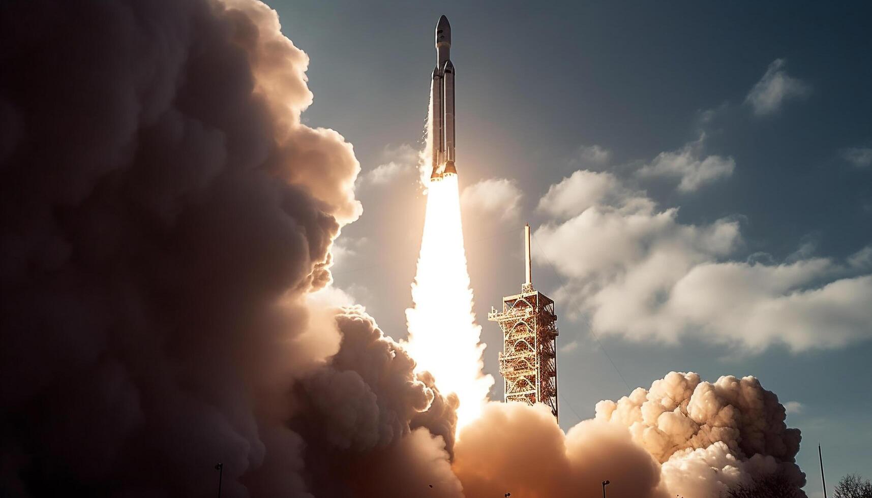 Futuristic spaceship flying towards the galaxy success generated by AI photo