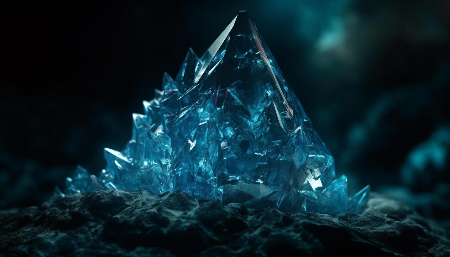 Transparent quartz crystal levitates on dark background generated by AI photo