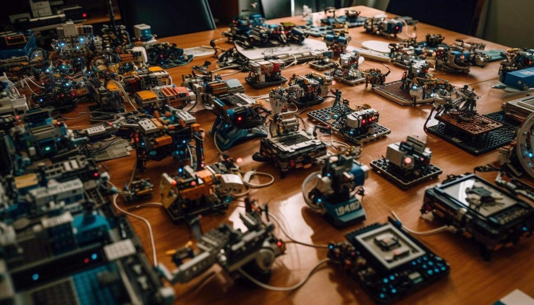 Men working with machinery in busy factory generated by AI photo
