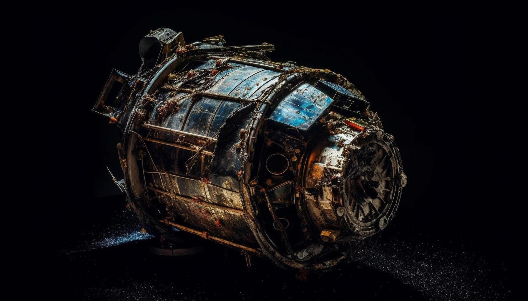 Rusty old machinery abandoned in dark factory generated by AI photo