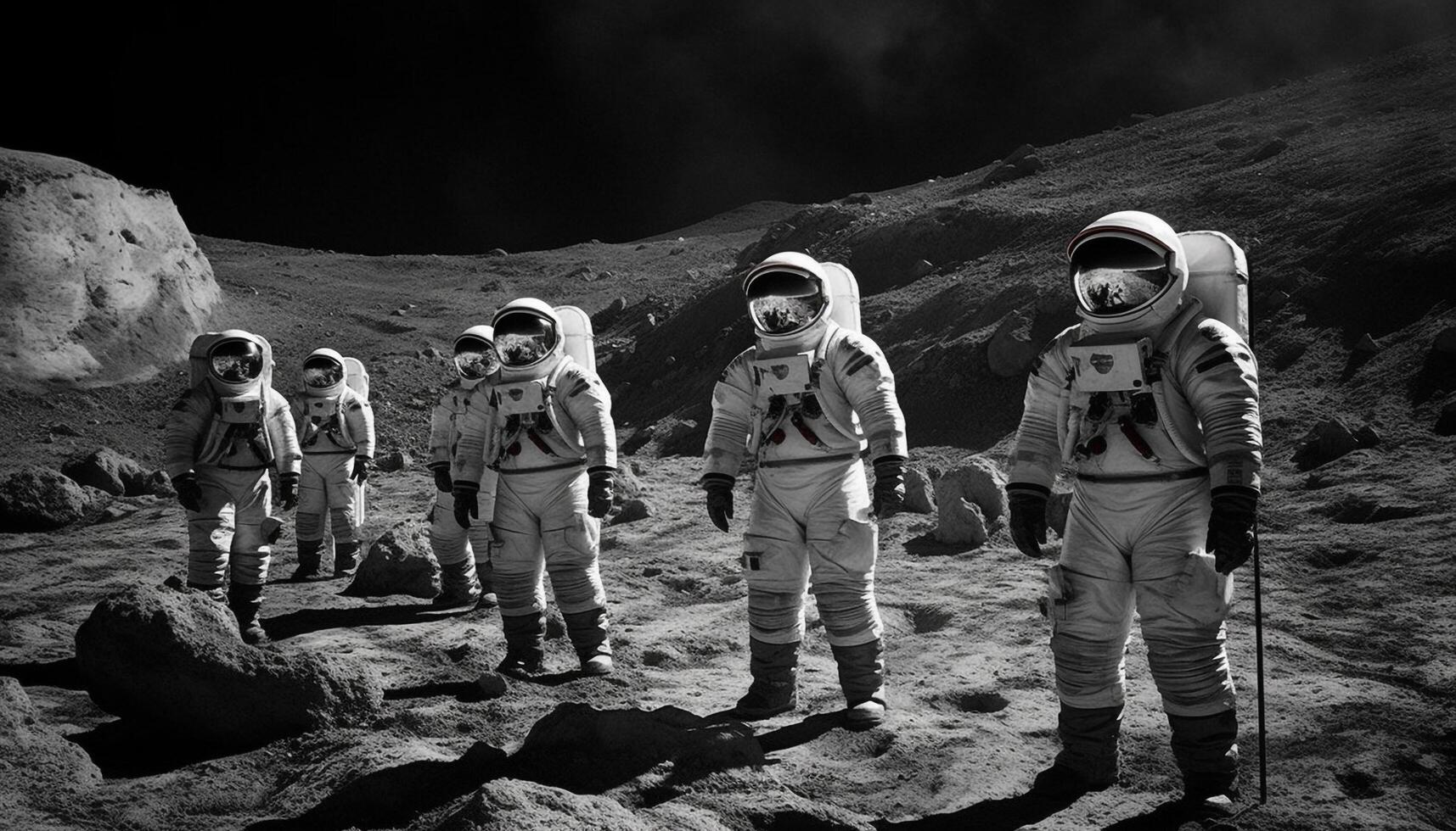negro y blanco astronauta en pie en montaña generado por ai foto