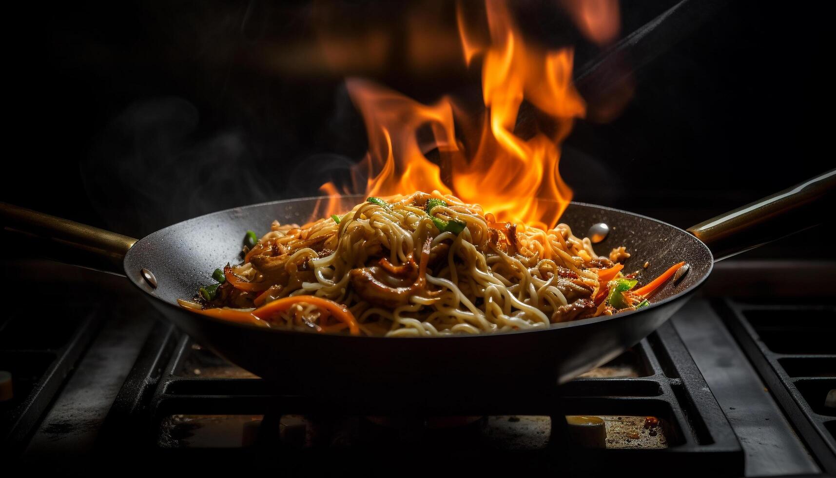 Gourmet grilled meat on plate, glowing with heat generated by AI photo