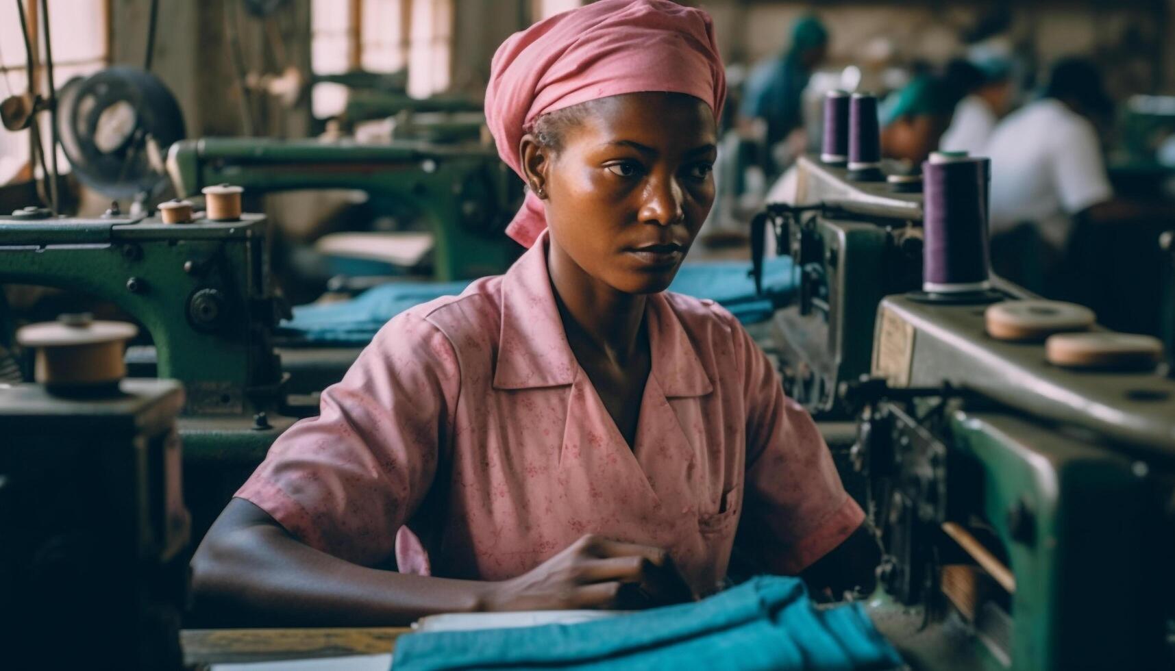Young African tailor standing with sewing equipment generated by AI photo