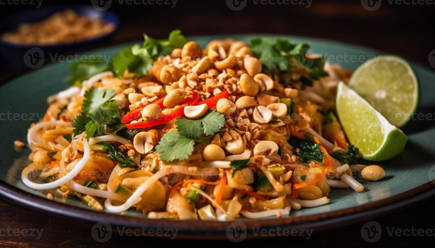 Fresh seafood salad with healthy vegetable pasta generated by AI photo