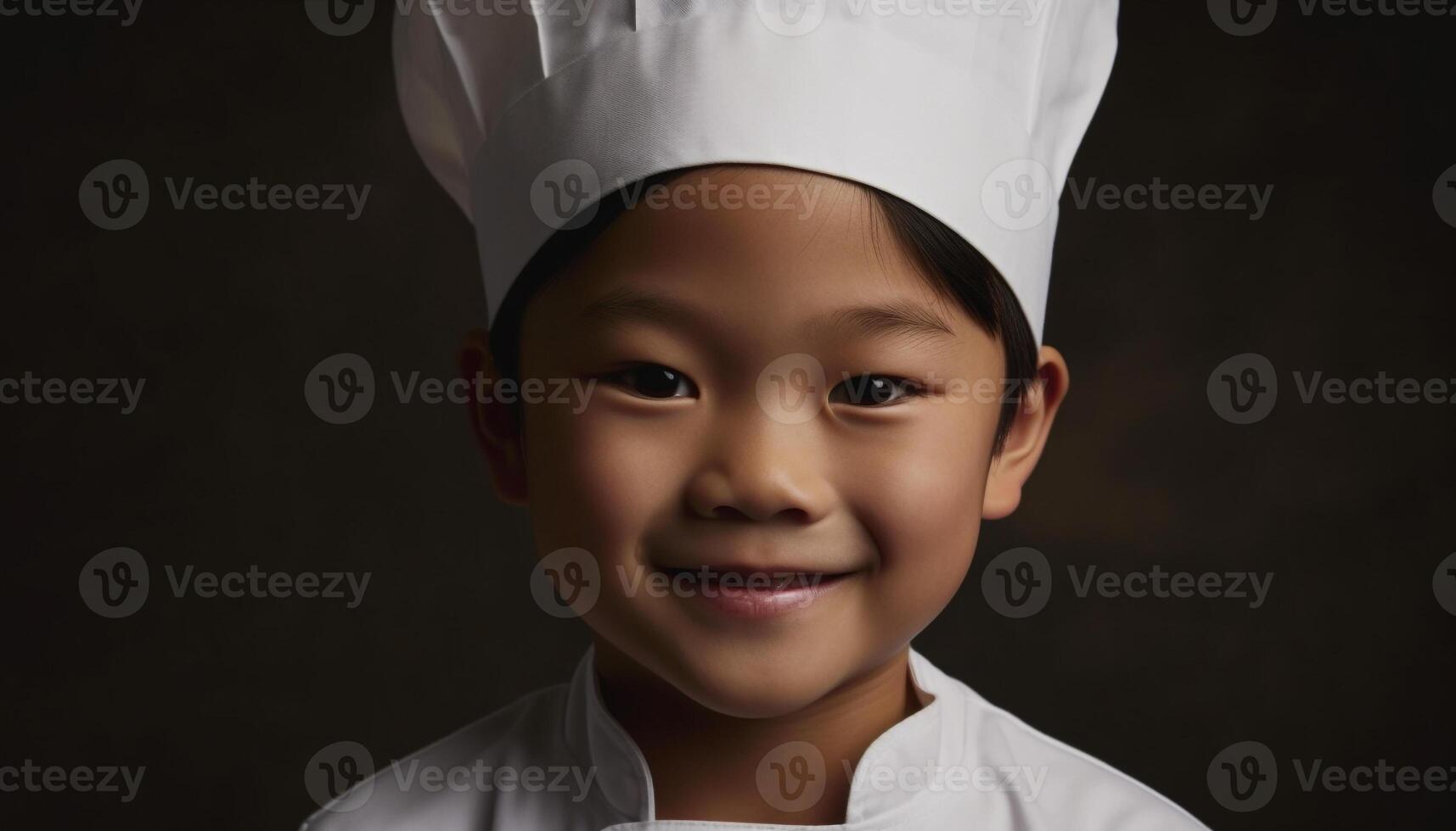 little boy with chef hat accessory generated by AI photo