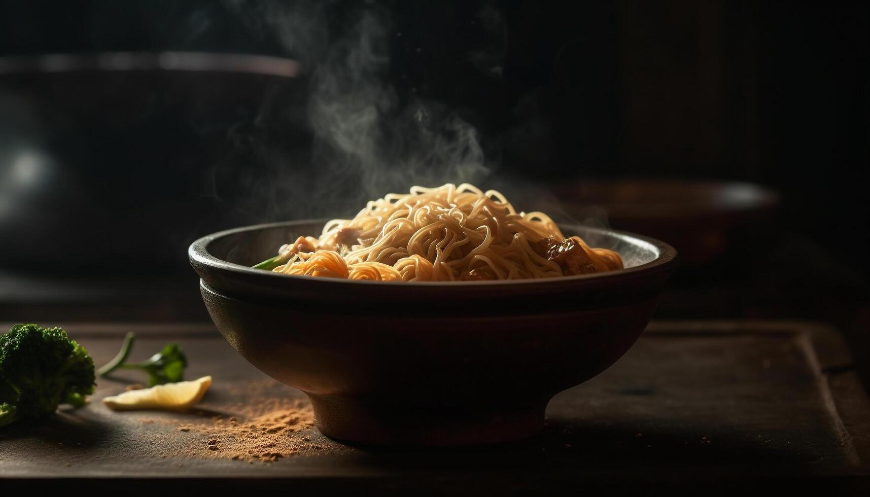Fresh vegetable soup cooked in rustic crockery generated by AI photo