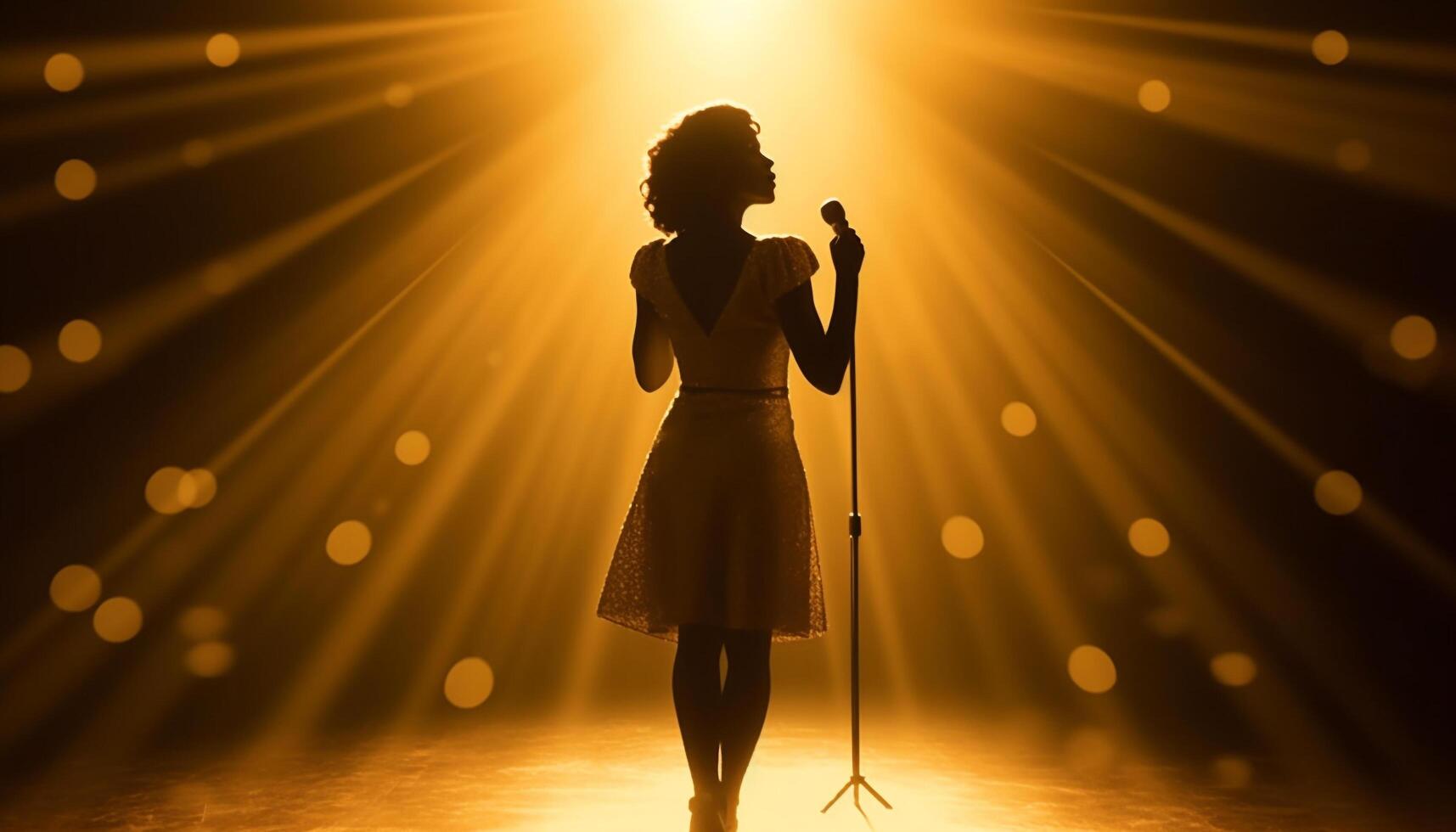 Silhouette of women dancing in backlit spotlight generated by AI photo