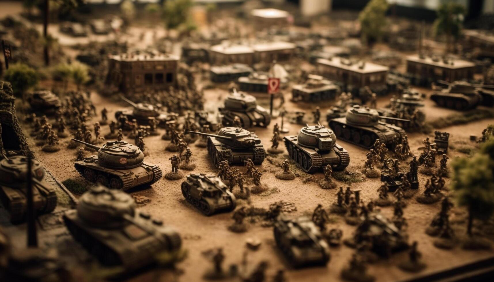 Antique army toy figurine, heavy metal machinery generated by AI photo