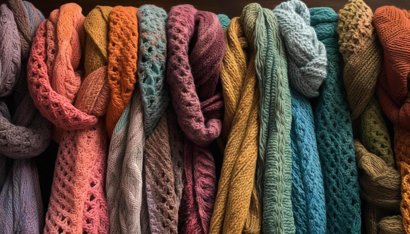 tejido lana prenda en vibrante multi color modelo generado por ai foto
