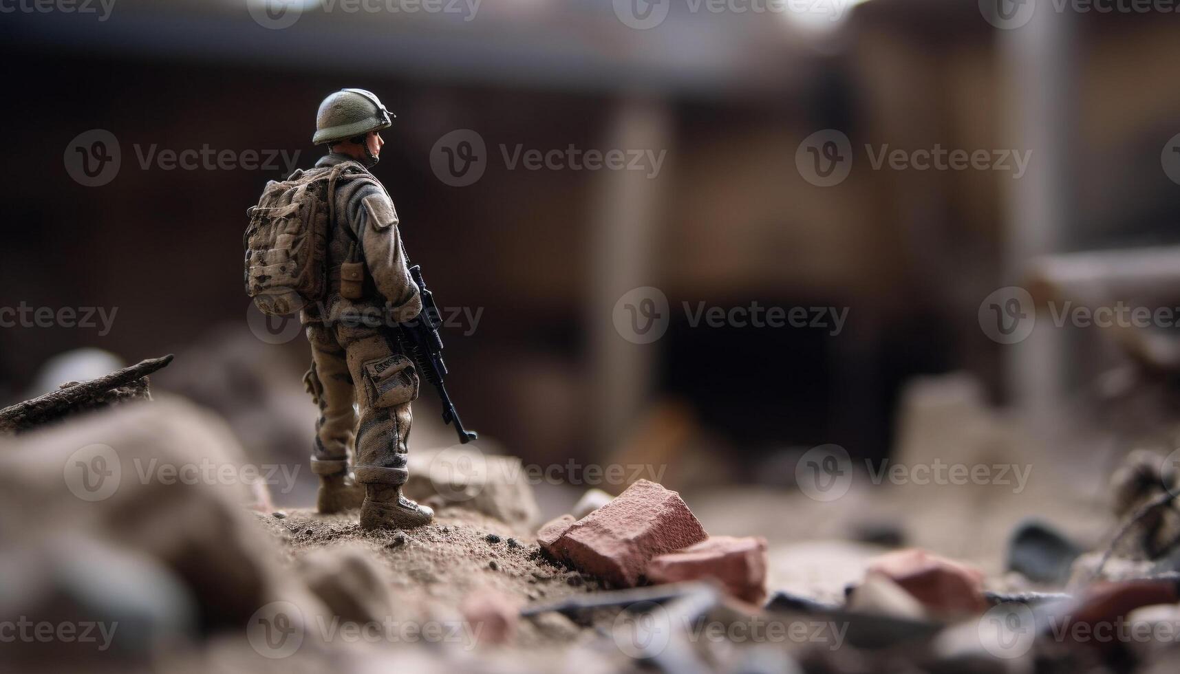 juguete soldados en camuflaje ropa caminando al aire libre generado por ai foto