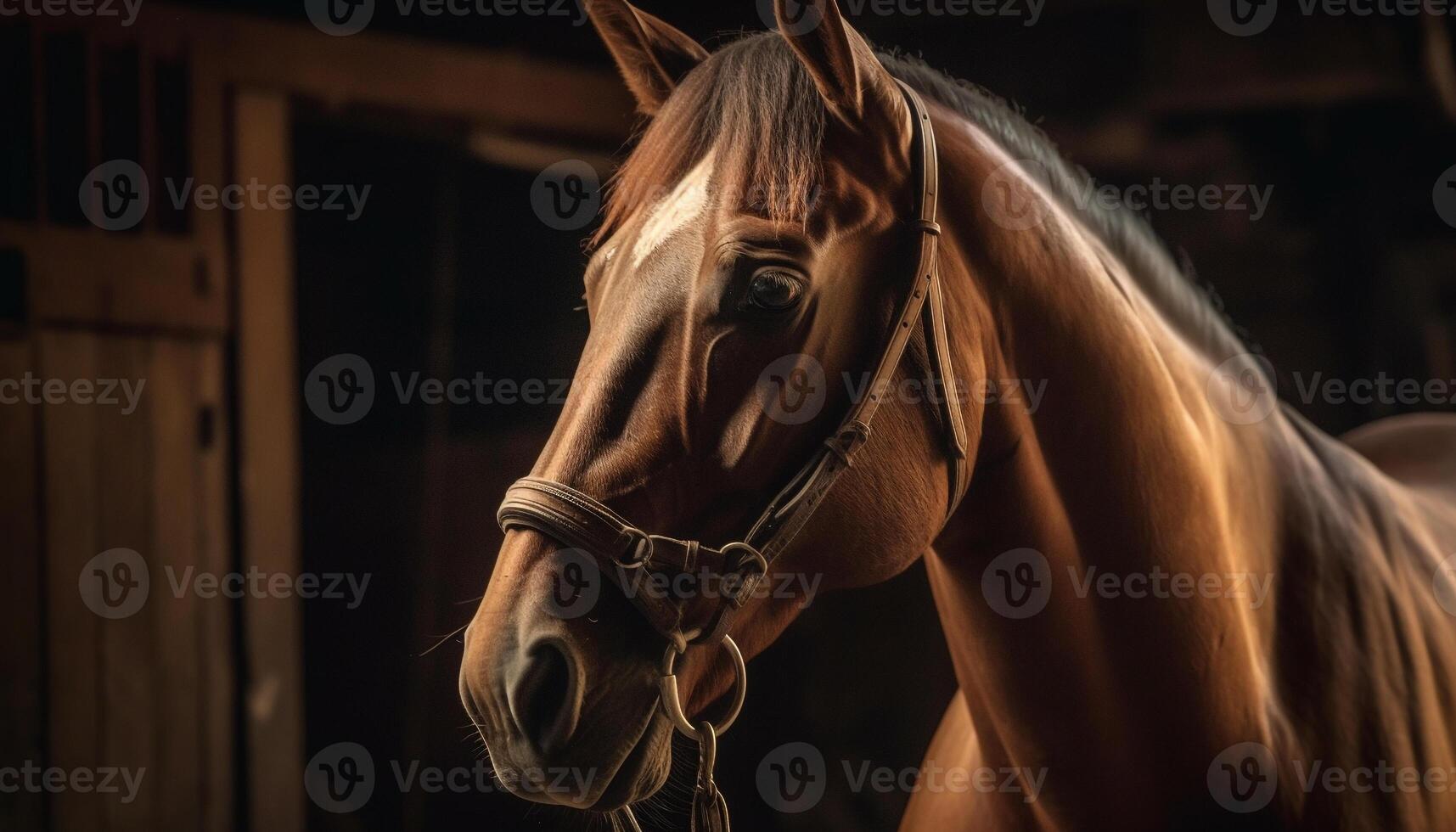 Stallion mane shines in the summer sun generated by AI photo