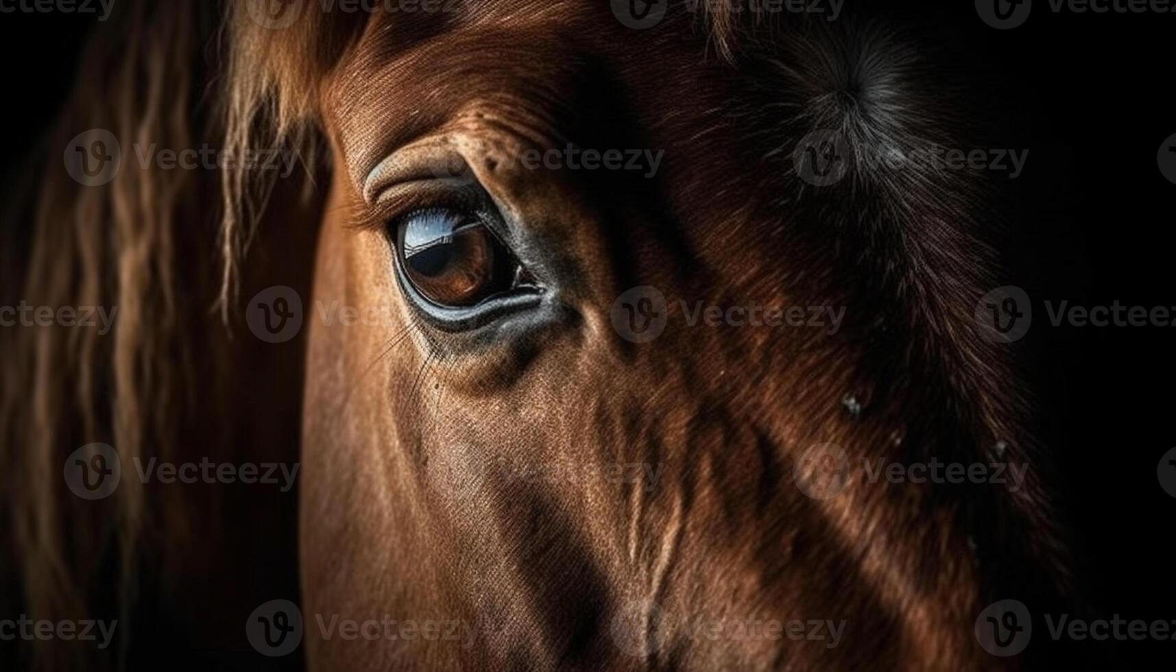 Stallion mane and eye in close up portrait generated by AI photo