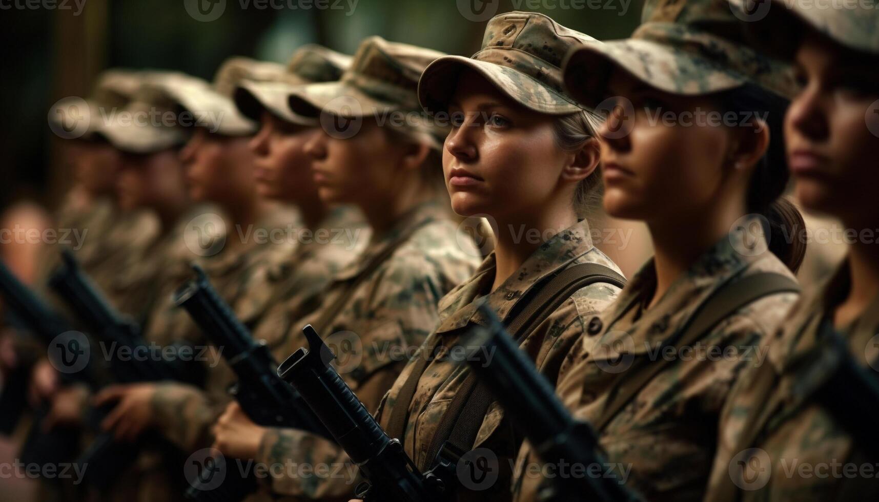 Young adult army soldiers in uniform parade generated by AI photo