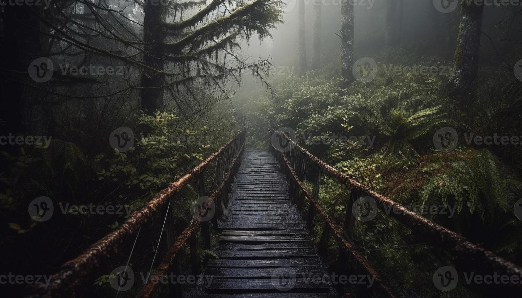 Tranquil scene of mystery in the forest generated by AI photo
