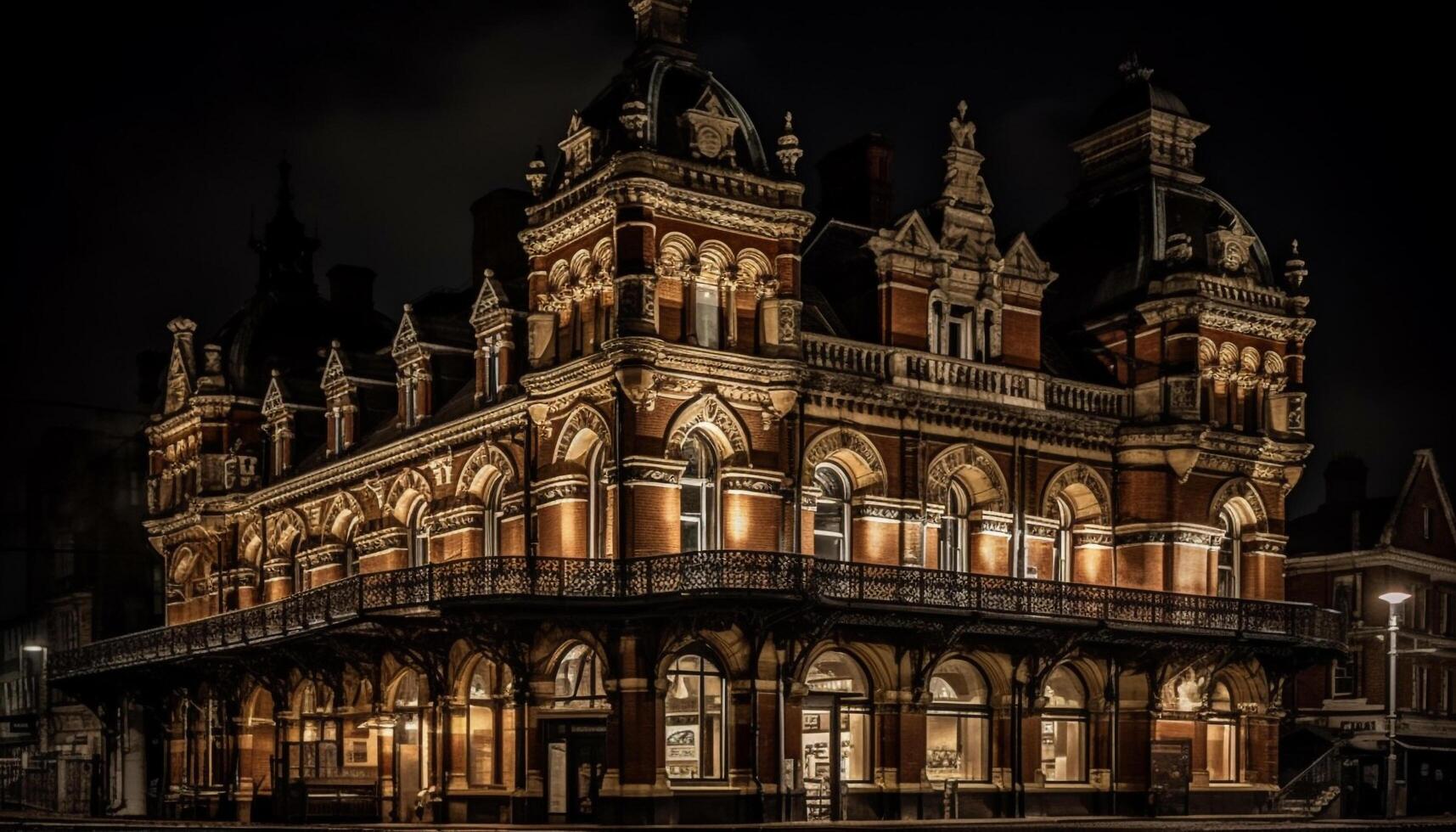 Majestic architecture illuminated in famous city skyline generated by AI photo